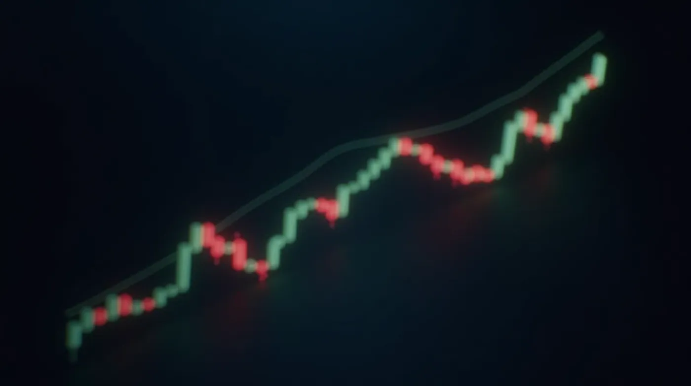 Fibonacci Retracement in Crypto 2026: Levels & Strategy 1 Flat vector style illustration of a rising candlestick stock chart with green and red bars climbing upward, three thin h