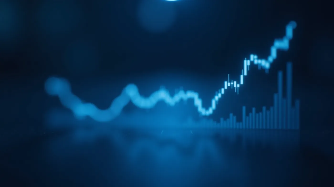 VWAP in Crypto 2026: The 6 Best Trading Signals & Settings 1 professional editorial photograph for a crypto trading blog: abstract macro shot of a glowing cyan candlestick chart lin