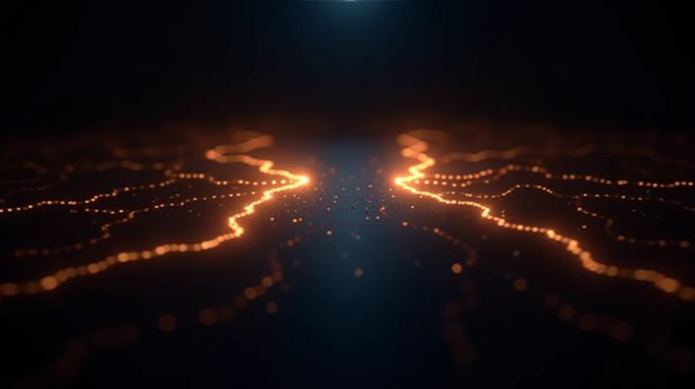 What Is a Hard Fork in 2026? Types, Examples & What to Do 1 abstract editorial photograph of a glowing blockchain network visibly splitting into two diverging luminous pathways bra